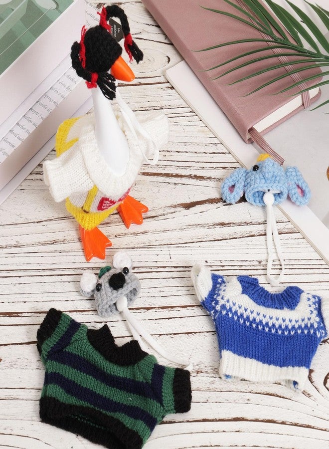 Sinbana 3 Sets 7 Inch Mini Desk Goose Outfits, Elephant Koala Pigtails Theme Knitted Hat & Clothes for Porch Goose Statue Cute Funny Headwear & Costume for Magnetic Geese Key Holder - Image 3